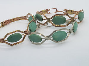 Three green beads copper bracelet